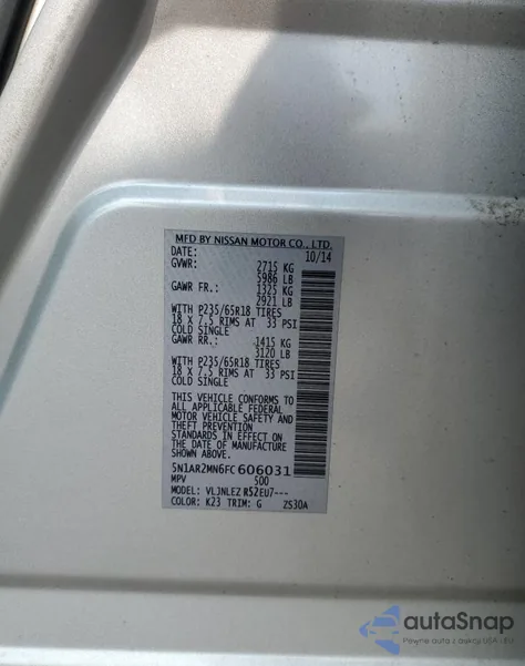 2015 Nissan Pathfinder S from USA, damaged, VIN 5N1AR2MN6FC606031